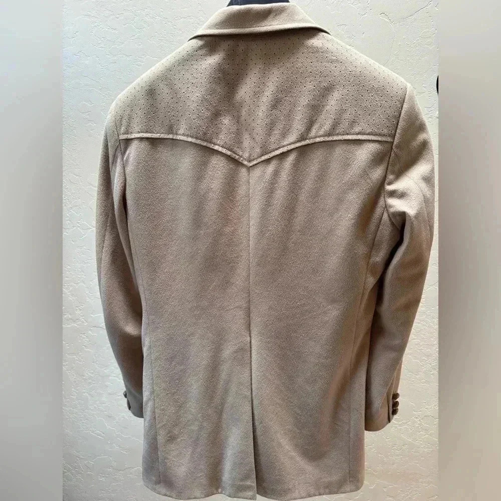 Circle S Dallas Sport Coat Tan Felt Western Cowboy Rockabilly Blazer USA M VTG - Picture 3 of 10